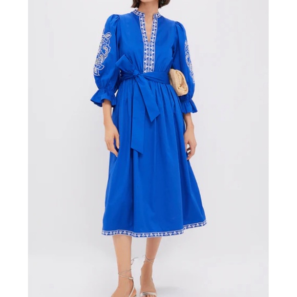 HYACINTH HOUSE Royal Blue with Baby Blue Embroidery Dowling Midi Dress - Picture 2 of 12